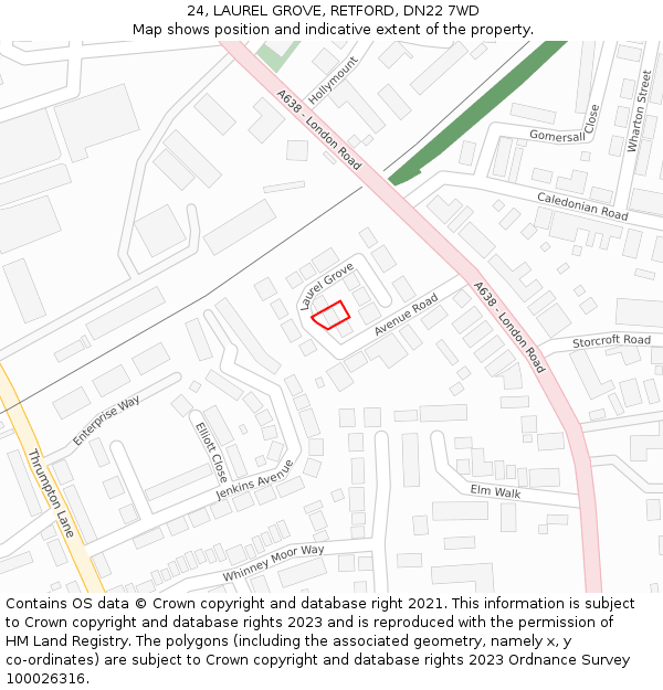 24, LAUREL GROVE, RETFORD, DN22 7WD: Location map and indicative extent of plot