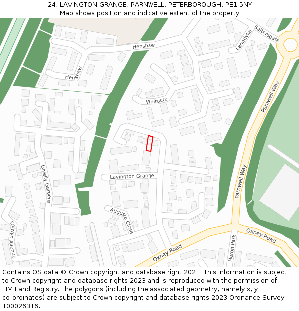 24, LAVINGTON GRANGE, PARNWELL, PETERBOROUGH, PE1 5NY: Location map and indicative extent of plot