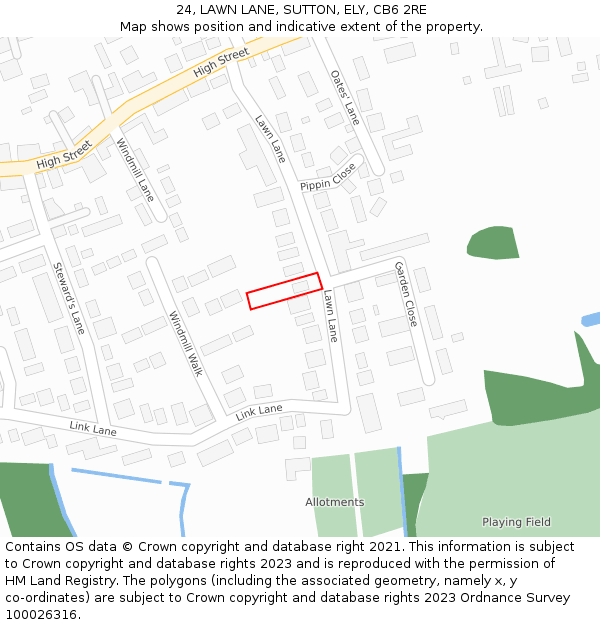 24, LAWN LANE, SUTTON, ELY, CB6 2RE: Location map and indicative extent of plot