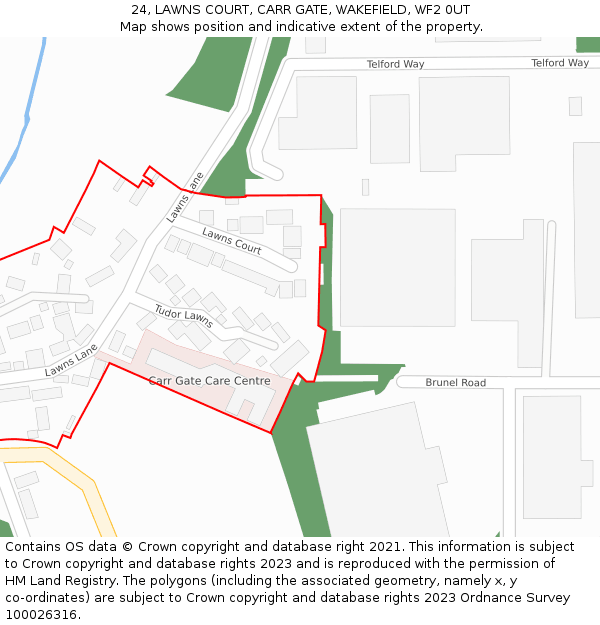 24, LAWNS COURT, CARR GATE, WAKEFIELD, WF2 0UT: Location map and indicative extent of plot