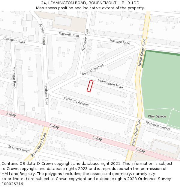 24, LEAMINGTON ROAD, BOURNEMOUTH, BH9 1DD: Location map and indicative extent of plot