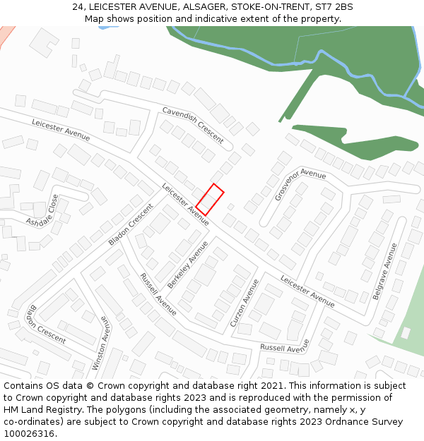 24, LEICESTER AVENUE, ALSAGER, STOKE-ON-TRENT, ST7 2BS: Location map and indicative extent of plot