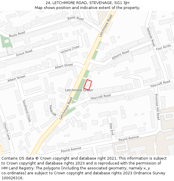 24, LETCHMORE ROAD, STEVENAGE, SG1 3JH: Location map and indicative extent of plot