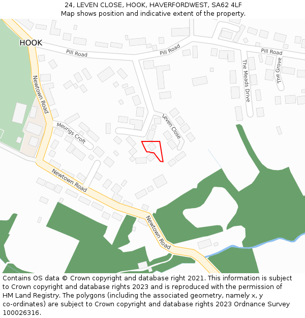 24, LEVEN CLOSE, HOOK, HAVERFORDWEST, SA62 4LF: Location map and indicative extent of plot