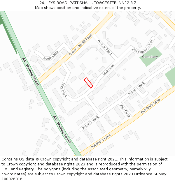 24, LEYS ROAD, PATTISHALL, TOWCESTER, NN12 8JZ: Location map and indicative extent of plot