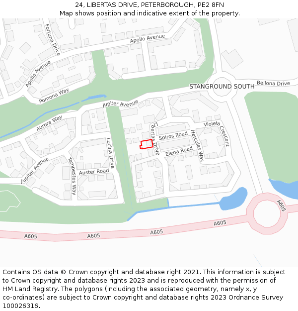 24, LIBERTAS DRIVE, PETERBOROUGH, PE2 8FN: Location map and indicative extent of plot
