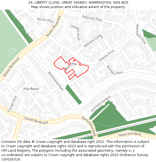 24, LIBERTY CLOSE, GREAT SANKEY, WARRINGTON, WA5 8DS: Location map and indicative extent of plot