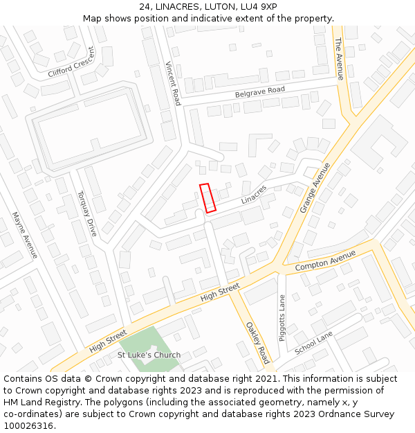 24, LINACRES, LUTON, LU4 9XP: Location map and indicative extent of plot