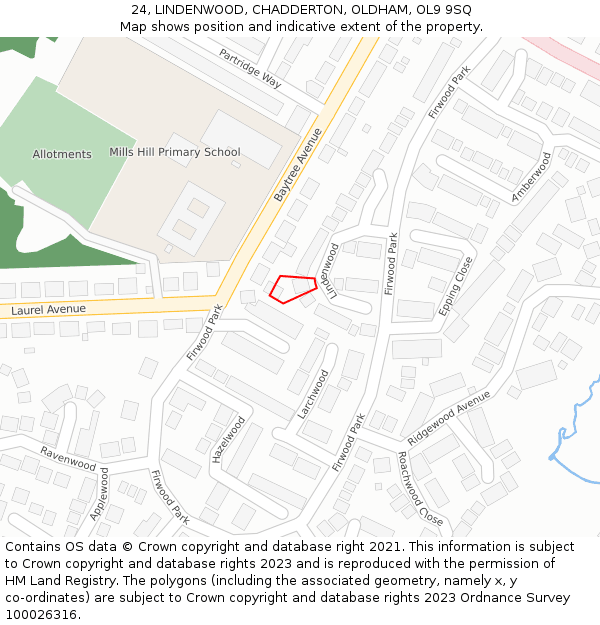 24, LINDENWOOD, CHADDERTON, OLDHAM, OL9 9SQ: Location map and indicative extent of plot