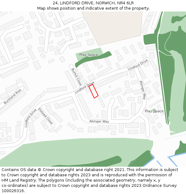 24, LINDFORD DRIVE, NORWICH, NR4 6LR: Location map and indicative extent of plot