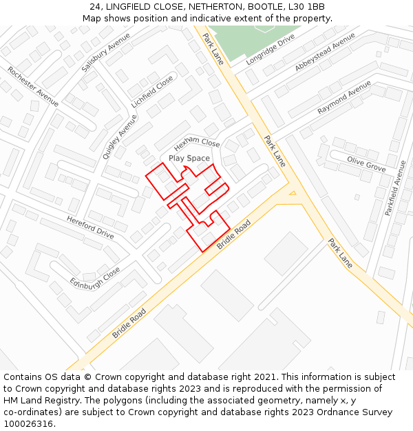 24, LINGFIELD CLOSE, NETHERTON, BOOTLE, L30 1BB: Location map and indicative extent of plot