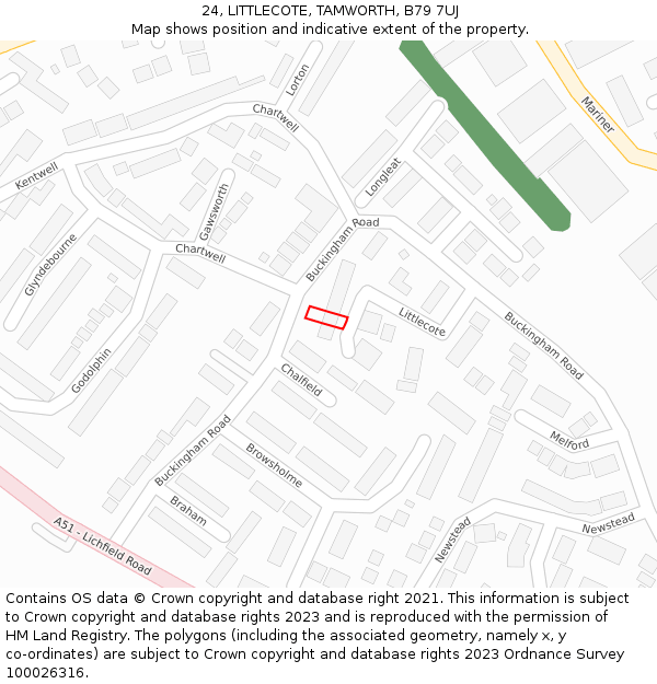 24, LITTLECOTE, TAMWORTH, B79 7UJ: Location map and indicative extent of plot