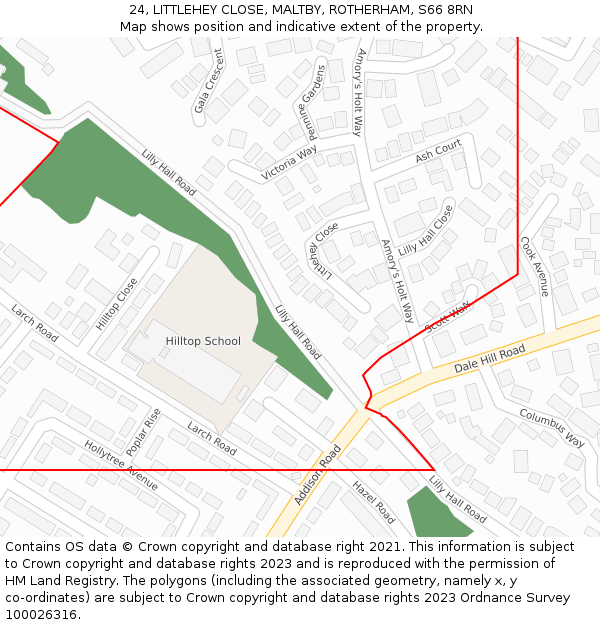 24, LITTLEHEY CLOSE, MALTBY, ROTHERHAM, S66 8RN: Location map and indicative extent of plot