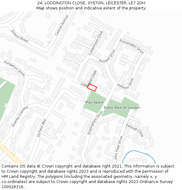 24, LODDINGTON CLOSE, SYSTON, LEICESTER, LE7 2DH: Location map and indicative extent of plot