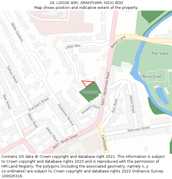 24, LODGE WAY, GRANTHAM, NG31 8DD: Location map and indicative extent of plot