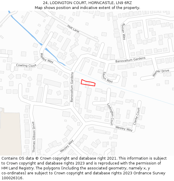 24, LODINGTON COURT, HORNCASTLE, LN9 6RZ: Location map and indicative extent of plot