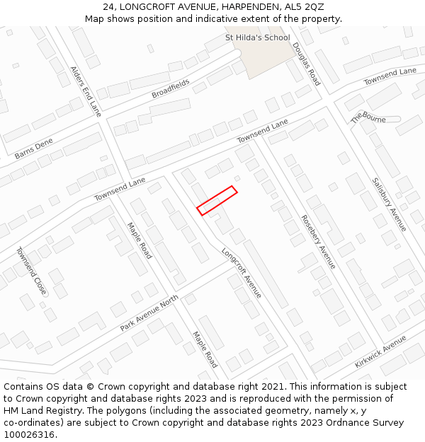 24, LONGCROFT AVENUE, HARPENDEN, AL5 2QZ: Location map and indicative extent of plot