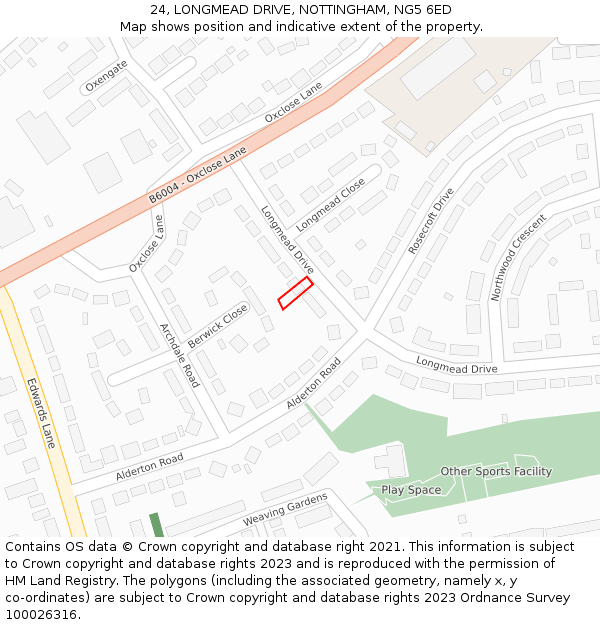 24, LONGMEAD DRIVE, NOTTINGHAM, NG5 6ED: Location map and indicative extent of plot