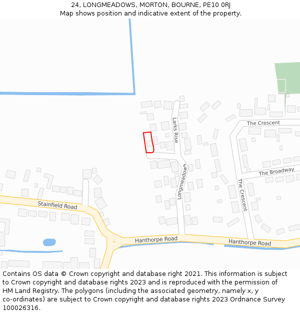 24, LONGMEADOWS, MORTON, BOURNE, PE10 0RJ: Location map and indicative extent of plot