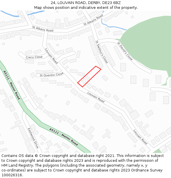24, LOUVAIN ROAD, DERBY, DE23 6BZ: Location map and indicative extent of plot