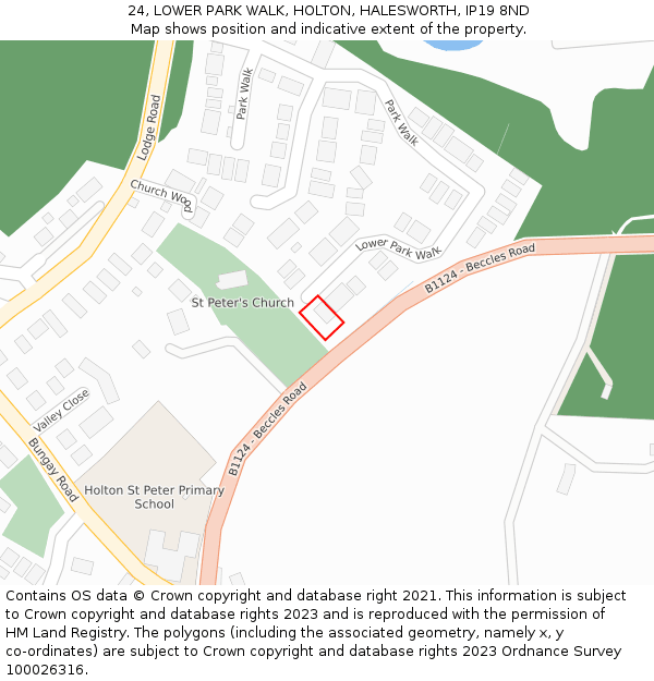 24, LOWER PARK WALK, HOLTON, HALESWORTH, IP19 8ND: Location map and indicative extent of plot