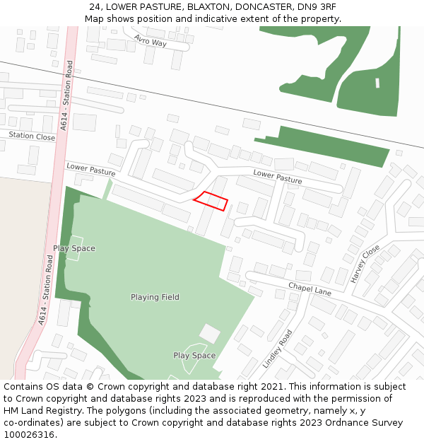 24, LOWER PASTURE, BLAXTON, DONCASTER, DN9 3RF: Location map and indicative extent of plot