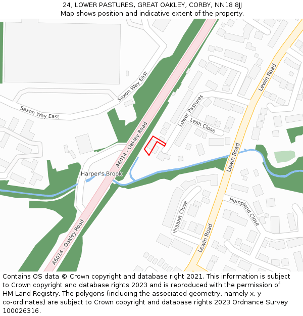 24, LOWER PASTURES, GREAT OAKLEY, CORBY, NN18 8JJ: Location map and indicative extent of plot