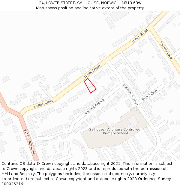 24, LOWER STREET, SALHOUSE, NORWICH, NR13 6RW: Location map and indicative extent of plot