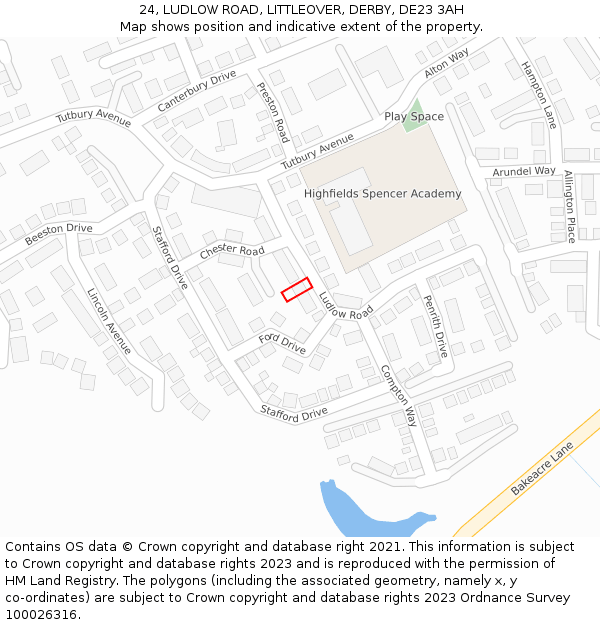 24, LUDLOW ROAD, LITTLEOVER, DERBY, DE23 3AH: Location map and indicative extent of plot