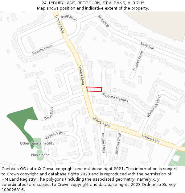 24, LYBURY LANE, REDBOURN, ST ALBANS, AL3 7HY: Location map and indicative extent of plot