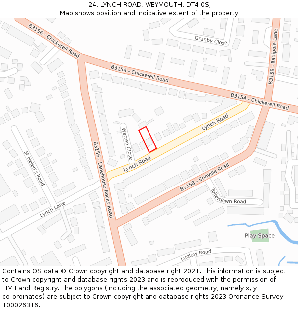 24, LYNCH ROAD, WEYMOUTH, DT4 0SJ: Location map and indicative extent of plot