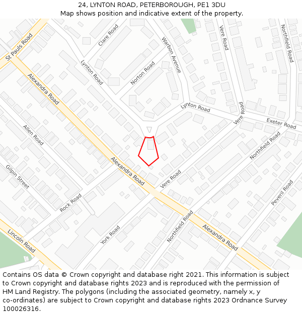 24, LYNTON ROAD, PETERBOROUGH, PE1 3DU: Location map and indicative extent of plot