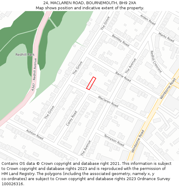 24, MACLAREN ROAD, BOURNEMOUTH, BH9 2XA: Location map and indicative extent of plot
