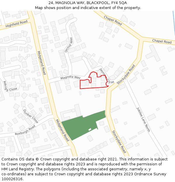 24, MAGNOLIA WAY, BLACKPOOL, FY4 5QA: Location map and indicative extent of plot