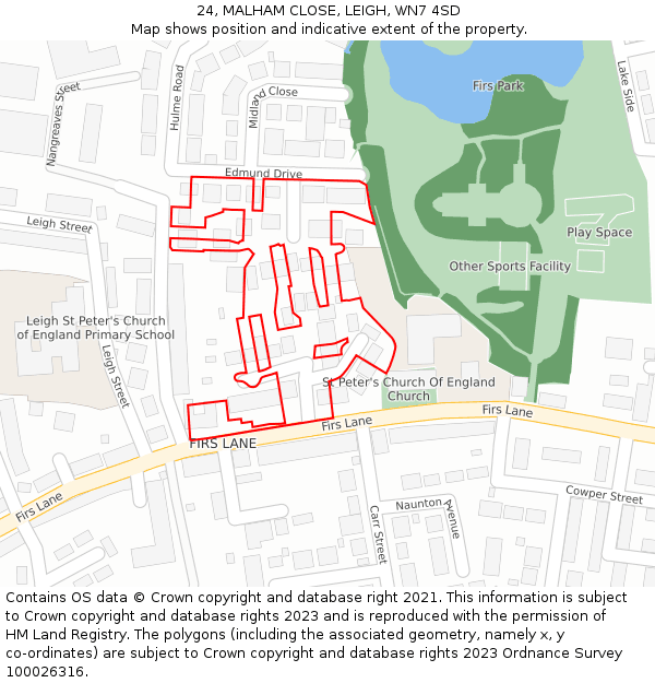 24, MALHAM CLOSE, LEIGH, WN7 4SD: Location map and indicative extent of plot
