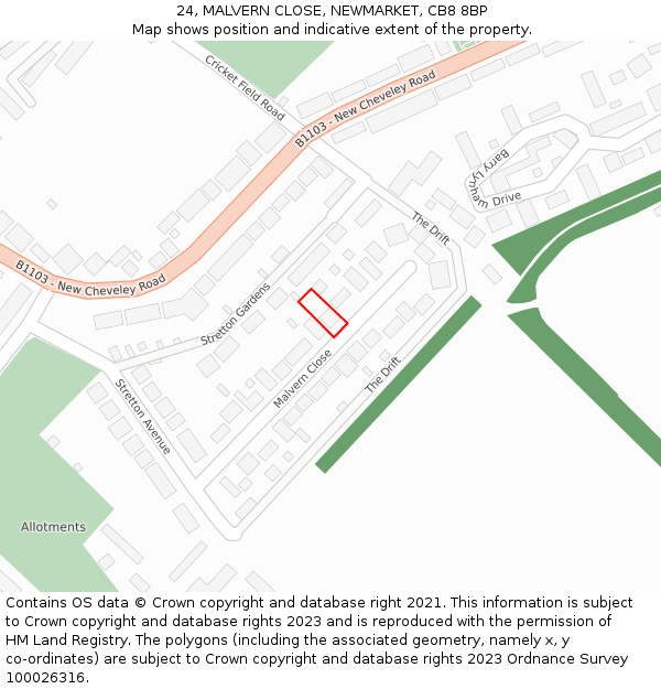 24, MALVERN CLOSE, NEWMARKET, CB8 8BP: Location map and indicative extent of plot