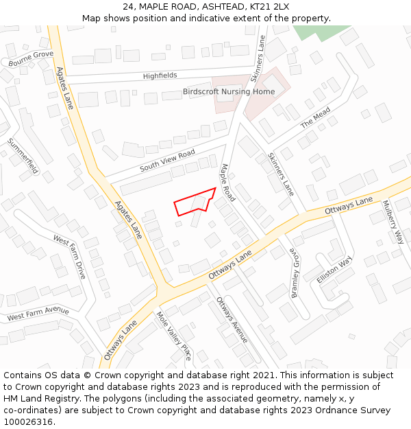 24, MAPLE ROAD, ASHTEAD, KT21 2LX: Location map and indicative extent of plot