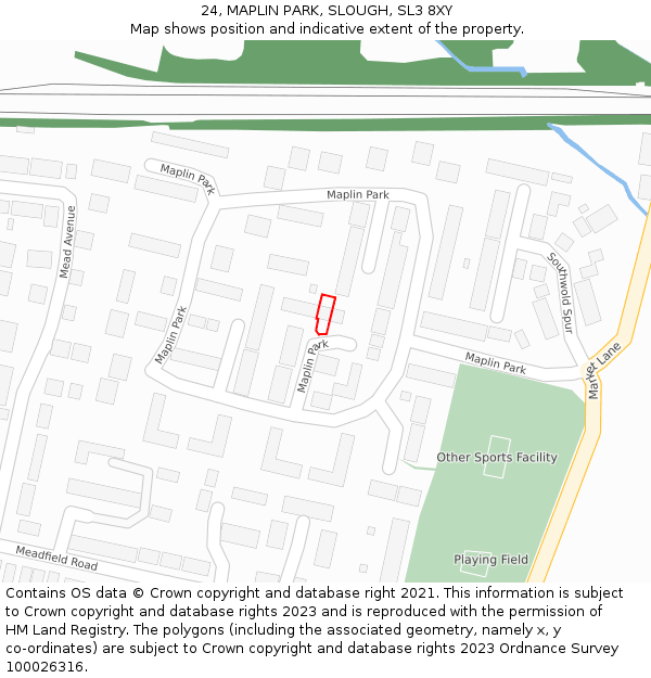 24, MAPLIN PARK, SLOUGH, SL3 8XY: Location map and indicative extent of plot