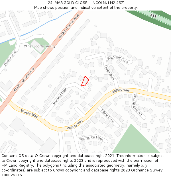24, MARIGOLD CLOSE, LINCOLN, LN2 4SZ: Location map and indicative extent of plot