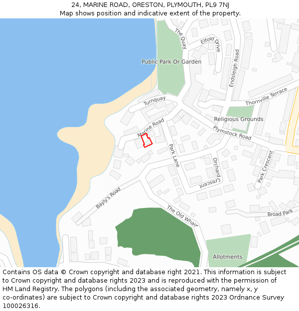 24, MARINE ROAD, ORESTON, PLYMOUTH, PL9 7NJ: Location map and indicative extent of plot