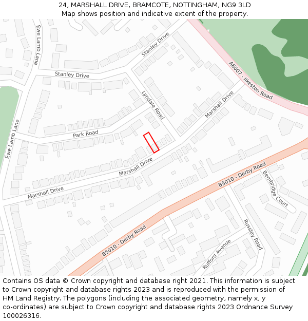 24, MARSHALL DRIVE, BRAMCOTE, NOTTINGHAM, NG9 3LD: Location map and indicative extent of plot