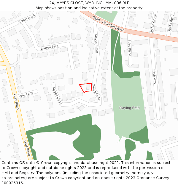 24, MAYES CLOSE, WARLINGHAM, CR6 9LB: Location map and indicative extent of plot