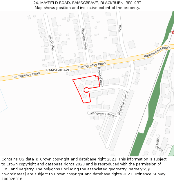 24, MAYFIELD ROAD, RAMSGREAVE, BLACKBURN, BB1 9BT: Location map and indicative extent of plot