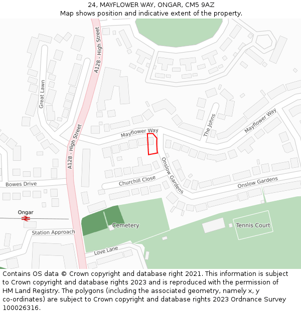 24, MAYFLOWER WAY, ONGAR, CM5 9AZ: Location map and indicative extent of plot