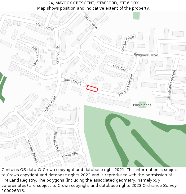 24, MAYOCK CRESCENT, STAFFORD, ST16 1BX: Location map and indicative extent of plot