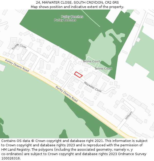 24, MAYWATER CLOSE, SOUTH CROYDON, CR2 0RS: Location map and indicative extent of plot