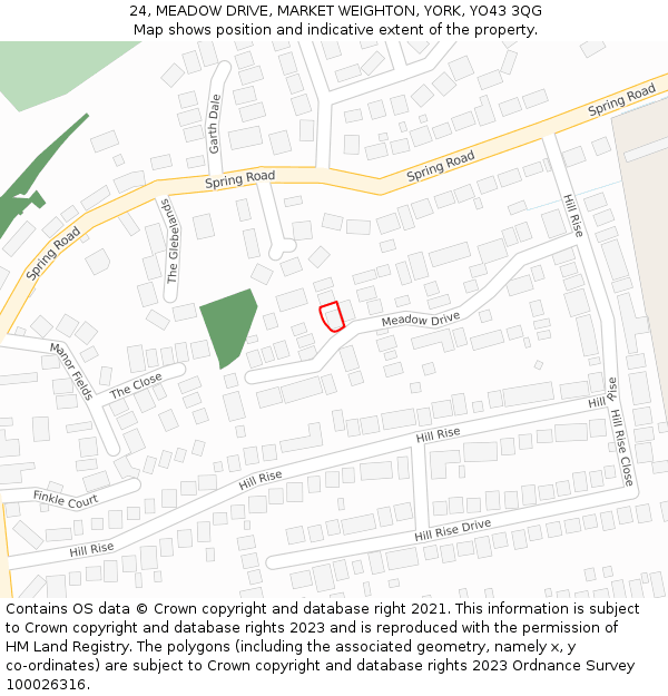 24, MEADOW DRIVE, MARKET WEIGHTON, YORK, YO43 3QG: Location map and indicative extent of plot