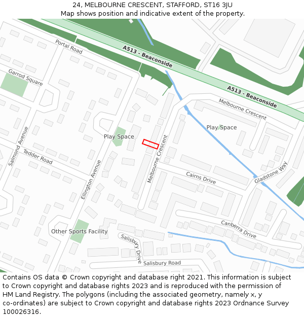24, MELBOURNE CRESCENT, STAFFORD, ST16 3JU: Location map and indicative extent of plot