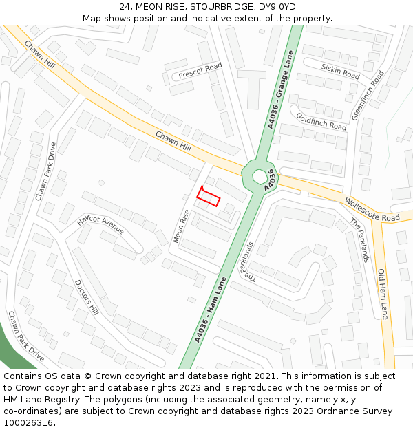 24, MEON RISE, STOURBRIDGE, DY9 0YD: Location map and indicative extent of plot