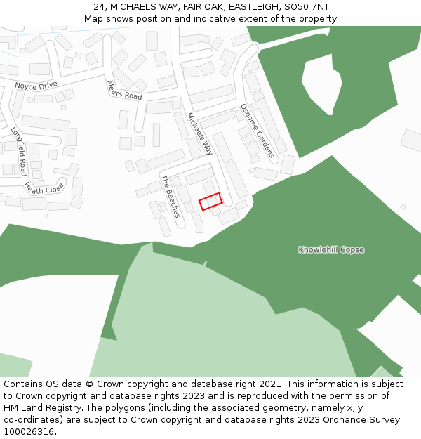 24, MICHAELS WAY, FAIR OAK, EASTLEIGH, SO50 7NT: Location map and indicative extent of plot
